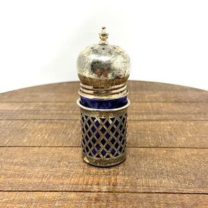 Vintage Cobalt Salt Shaker. Silver Top and Casing 4”